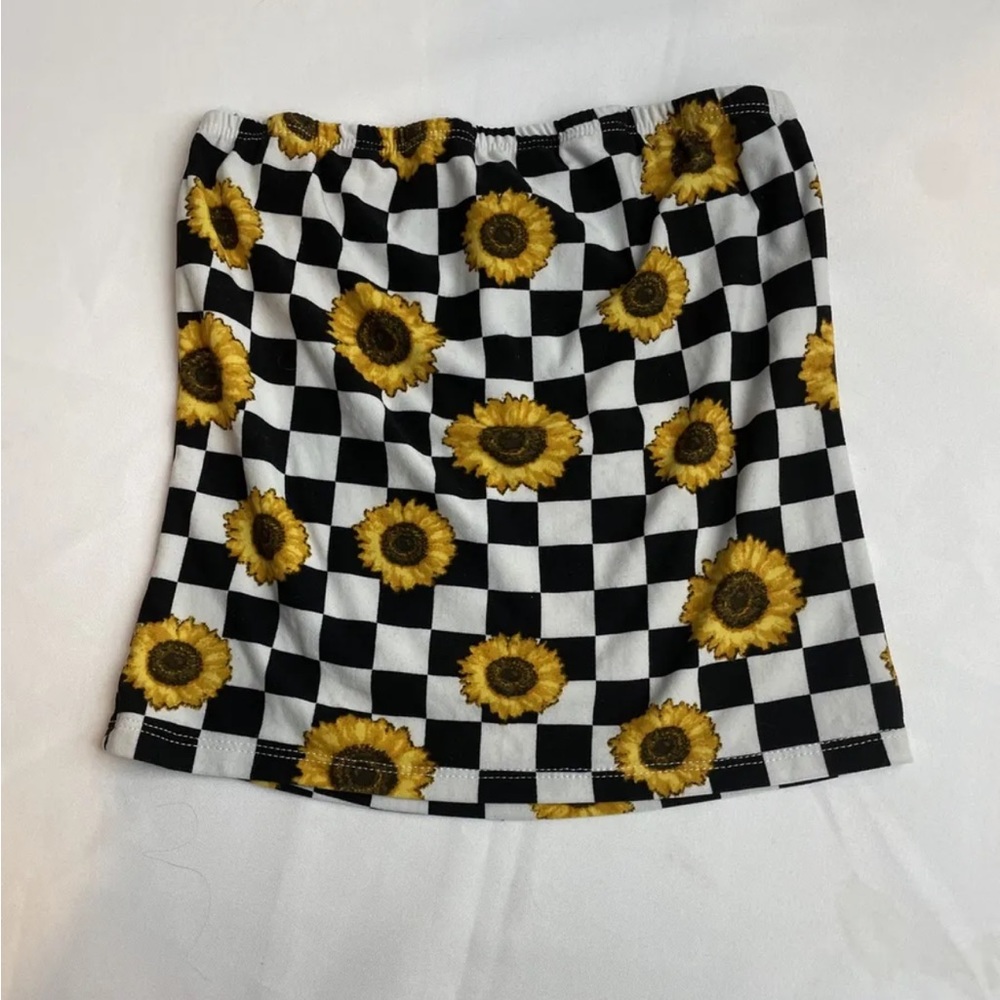 Rue 21 Sleeveless Slim Checkered Sunflower Crop Top Size S